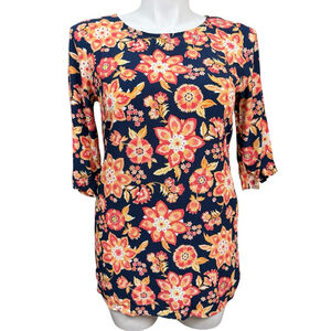 J. Jill Women’s Size 12 Navy Floral 3/4 Sleeve Tunic Top